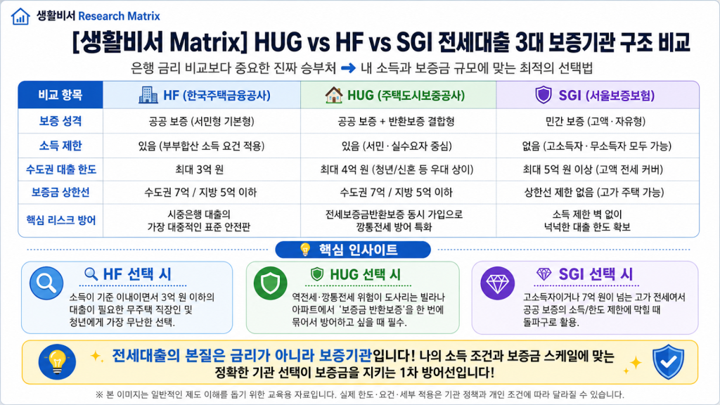 전세대출을 받으면 보증금도 보호될까요? HUG·HF·SGI 핵심 내용을 보여주는 대표 이미지
