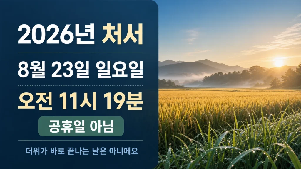 2026년 처서 8월 23일 일요일 오전 11시 19분 공휴일 아님 안내