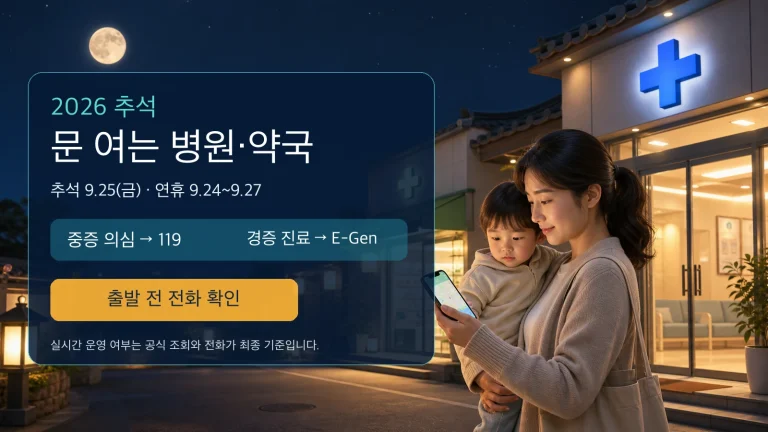 2026 추석 문 여는 병원·약국 찾기｜응급실·소아과·E-Gen·119