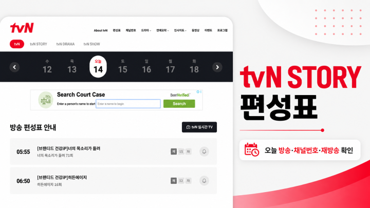 tvN STORY 편성표 오늘 어디서 보나?｜채널번호·재방송·실시간 편성 확인