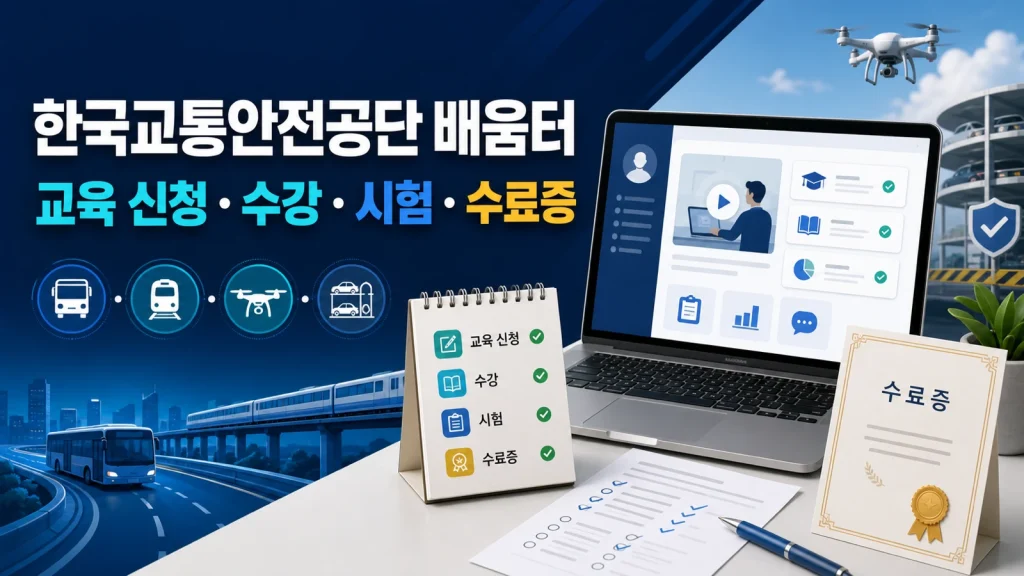 한국교통안전공단 배움터 교육 신청 수강 시험 수료증 발급 안내