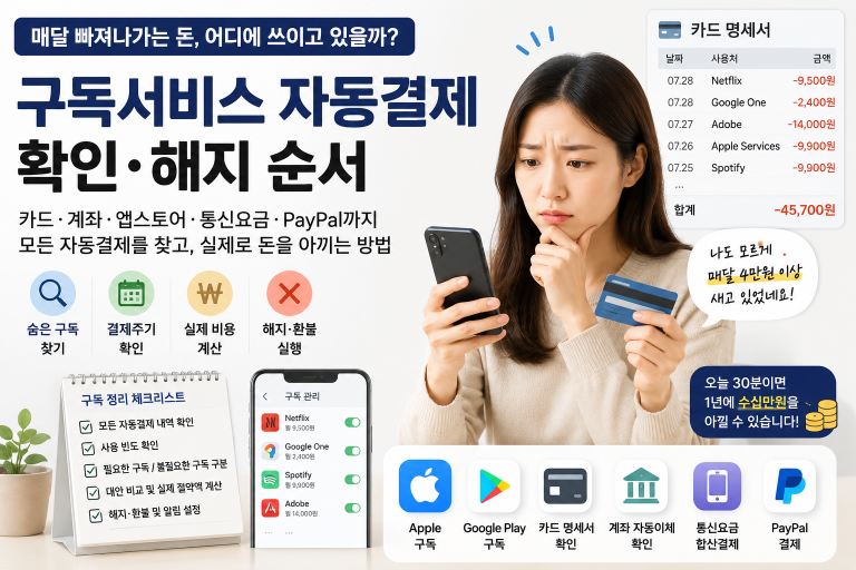 카드에서 매달 빠져나가는 돈 찾기｜구독·자동결제 확인·해지 순서