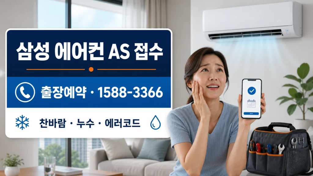 삼성 에어컨 AS 접수 출장예약 고객센터 1588-3366과 찬바람 누수 에러코드 안내