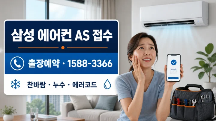 삼성 에어컨 AS 접수 출장예약 고객센터 1588-3366과 찬바람 누수 에러코드 안내